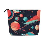 Space Planets - Bolsa de cosméticos con estampado de planetas espaciales para mujer, bolsa de maquillaje de lino sintético de gran capacidad, perfecta para viajes y uso diario, Black, Talla única