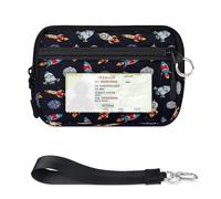 Space Rocket - Mini funda para tarjetas con cremallera para mujeres y hombres, con ventana de identificación, nave espacial, caricatura, cartera, portátil, ligera, pequeña, con cremallera, organizador
