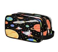 Space Rocket - Neceser de viaje con astronauta, bolsa de maquillaje de poliéster impermeable, para hombres, mujeres y niños, organizador portátil para baño, gimnasio, vacaciones