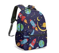 Space Rocket Print - Mochila de 16 pulgadas, diseño de galaxia, planeta, estrella, constelación, colorido, plano, ilustración, mochila de viaje, 14, L, Casual