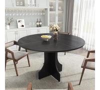Space-Saving 120cm Round Dining Table for 4-6 - Modern Farmhouse Style - Storage Shelf & Adjustable Height Feet - Easy Assembly - Ideal for Apartments, Dining Rooms - European Station Black