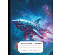 Space Shark Composition Notebook Wide Ruled for Boys Girls Kids Teens Students Ages 8-12 10-12 6-8 Sci Fi Shark Lined Journal Pages with Cool ... School Supplies for Creative Writing Gifts