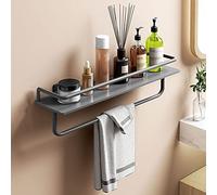 Space Shower de aluminio Caddy de baño montado en la pared con soporte de toalla | Estante de almacenamiento flotante para tocador y botellas de condimento para la cocina | Diseño blanco elegante