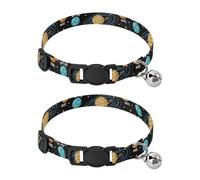 Space Star Cloud - Collar de gatito negro con campana, paquete de 2 collares ajustables para mascotas de 10.6 a 17.1 pulgadas