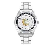 Space Weed Smoking Moon Alien - Reloj casual para hombre con correa de acero inoxidable, aleación de cuarzo, reloj de pulsera