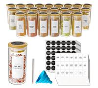SpaceAid 24 tarros de especias con tapas y etiquetas de bambú, botellas vacías de vidrio de 4 onzas, etiquetas minimalistas de especias de granja con embudo, recipientes de condimentos para estante de