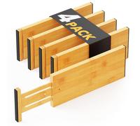 SpaceAid Bamboo - Paquete de 4 separadores de cajones de cómoda, 4.65 pulgadas de alto, ajustables de 12.5 a 17 pulgadas, organización expandible para ropa, ropa, aparadores, color natural