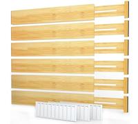 SpaceAid Divisores de cajones de bambú con etiquetas, organizadores de cajones ajustables de cocina, organización expandible para el hogar, oficina, aparadores y baño, 6 separadores (17-22 pulgadas)