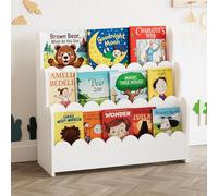 SpaceAid Montessori - Estantería festoneada de 3 Niveles, estantería de Madera para niños, Organizador de Libros para Habitaciones de niños, Sala de Juegos, guardería y Aula, Color Blanco