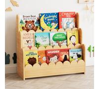 SpaceAid Montessori - Estantería festoneada de 3 Niveles, estantería de Madera para niños, Organizador de Libros para Habitaciones de niños, Sala de Juegos, guardería y Aula, Color Natural