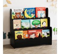 SpaceAid Montessori - Estantería festoneada de 3 niveles, estantería Montessori para niños pequeños, organizador de madera para habitaciones de niños, sala de juegos, guardería y aula, color negro