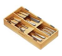 SpaceAid Organizador de bambú para cajón de cubiertos con etiquetas, bandeja organizadora para utensilios de cocina, cubertería, cucharas y cuchillos, color natural, 6 compartimentos