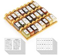 SpaceAid Organizador de cajones de especias de bambú con 24 tarros de especias, 378 etiquetas minimalistas blancas para especias, bandeja de condimentos de 3 niveles para cajones de cocina, 15 pulgadas de ancho x 15 pulgadas de profundidad x 2.6 pulgadas de alto