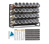 SpaceAid Organizador de especias de 4 niveles con 28 tarros de especias, 386 etiquetas de especias, marcador de tiza y juego de embudo para armario, encimera, despensa, armario o puerta y montaje en