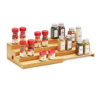 SpaceAid Organizador de especias para armario de cocina, despensa y encimera, estante de exhibición de condimentos expandible de bambú (4 niveles, natural)