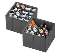 SpaceAid, Organizador de zapatos para armario, paquete de 2 contenedores plegables de almacenamiento de zapatos, cestas con separadores ajustables, se adapta a 16-32 pares, Gris