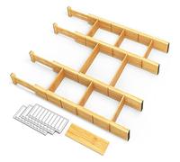 SpaceAid Separadores de cajones de bambú con inserciones y etiquetas, organizadores de cajones ajustables de cocina, organización expandible para el hogar, oficina, aparadores, 4 separadores con 9