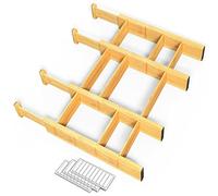 SpaceAid Separadores de cajones de bambú con inserciones y etiquetas, organizadores de cajones ajustables de cocina, organización expandible para el hogar, oficina, aparadores, 4 separadores con 9