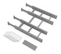 SpaceAid Separadores de cajones de bambú con inserciones y etiquetas, organizadores expandibles ajustables para cocina, hogar, oficina, aparador, 4 separadores con 9 insertos (43-56 cm, gris)