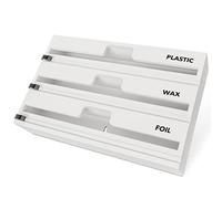 SpaceAid WrapNeat - Organizador de envolturas 3 en 1 con cortador y etiquetas, papel de aluminio, dispensador de bambú de cera y papel de aluminio para almacenamiento de cocina, soporte para rollo de