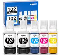 Spaceink Tinta Impresora 102 compatible con Epson EcoTank ET-2851 ET-3850 ET-4850 ET-15000 ET-2750 ET-2856 ET-2756, 102 Tinta Multipack (5 Botellas, Negro 140 ml x 2, Cian, Magenta, Amarillo, 70 ml)