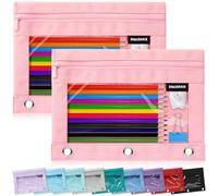 SPACEMATE Paquete de 2 estuches para lápices para carpetas de 3 anillas, suministros escolares, para niñas y niños, organizador de bolígrafos estéticos grandes, color rosa claro