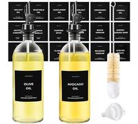 Spaceneat Botella dispensadora de aceite de oliva, incluye 55 etiquetas para cocina, botellas de aceite de cocina para cocina, dispensador de jarabe de café, vertedor con tarro de vidrio de 55 ml,