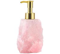 Spaceneat Dispensador de Cristal de Cuarzo Rosa, Bomba de Color Dorado Brillante, dispensador de jabón de Piedra Natural para baño