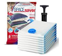 Spacesaver Bolsas de vacio ropa Premium, 80% Más de Almacenamiento, Bomba para Viajes, Sello de doble cierre y válvula turbo con triple sellado, Bolsas Vacío Ahorro de Espacio-Medianas 8 Piezas
