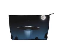 Spaceship at Night - Bolsa de maquillaje de pana versátil con cremallera para uso diario y organizador de capacidad de viaje, Black, Talla única