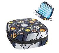 Spaceship Galaxy Rockets Planet Astronauraurio Bolsa portátil de almacenamiento de tampones para servilletas sanitarias, Varios colores, 4.7x6.6x6.6 in/12x17x17 cm