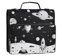 Spaceship4 - Carpeta con cremallera y anillas en D, organizador expandible con correa para el hombro y asa, carpetas de 3 anillos para cartera y funda
