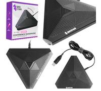 Spacetronik Micrófono de conferencia USB sin altavoz, micrófono USB PC con cancelación de ruido, botón de silencio LED, Plug & Play, condensador omnidireccional de 360 grados para zoom, Skype, equipos