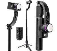 Spacetronik Selfie Stick con trípode, estabilizador Gimbal y luz LED, Soporte Giratorio de 360°, Control Remoto Bluetooth, Ligero y portátil, Compatible con iPhone y Smartphones Android