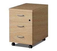 Spacio Cajonera Oficina 3 cajones Buck movil Profesional Alta Gama con Ruedas y Cerradura 40 x 54 x 58 cm Color Haya