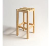 Spacio Taburete Rústico de Madera y Paja Növik - Estilo Nórdico Escandinavo - Banqueta Alta 70 cm y Baja 48,5 cm - Ideal para Cocina, Barra o Comedor | Fabricado en España (Pino Crudo, Alto)