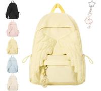 Spacious Angel Wings Backpack for Women,Novelty Kawaii Travel Daypack with Zipper,Large Capacity Lightweight Nylon Backpack，Yellow