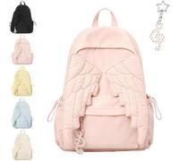 Spacious Angel Wings Backpack for Women,Novelty Kawaii Travel Daypack with Zipper,Large Capacity Lightweight Nylon Backpack，Pink