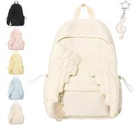 Spacious Angel Wings Backpack for Women,Novelty Kawaii Travel Daypack with Zipper,Large Capacity Lightweight Nylon Backpack，White