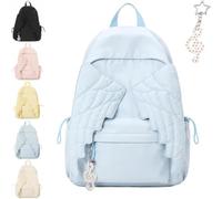 Spacious Angel Wings Backpack for Women,Novelty Kawaii Travel Daypack with Zipper,Large Capacity Lightweight Nylon Backpack，Blue