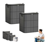 Spacious Moving Storage Bin Large Capacity Zippered Fabric Organizer for Bedding Clothes Foldable Blanket Storage Bags with Handles Dust-Proof Comforter Sweaters Winter Wardrobe (M+M)
