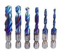Spacnana 6st Blue Blue Shank Spiral Tap Talad Bit Set para Agujeros de Metal Suave, Kit Robusto de Alta Dureza para Aluminio Zink Eloy M10 Panzer Tocados