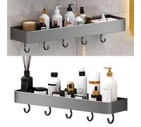 Spacnana Estante de Almacenamiento de Baño de Aluminio Duradero Estante de Almacenamiento de la Pared con Diseño de Drenaje para Reservas de Ducha Grises 30 Cm (Capa Simple con Gancho)