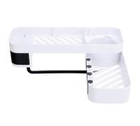 Spacnana Estante de Ducha para Esquina, Ángulo Ajustable de 180 Grados | Estante de drenaje tallado hueco, 4 ganchos plegables para toallas, casete de joyería oculto, organización de múltiples