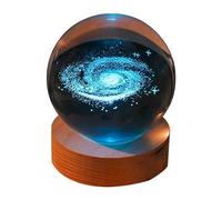 Spacnana Luz de la Bola de Cristal Tallada Interna 3D con Base de Madera, Luz Nocturna de Gradiente Colorida, Clara y Transparente, para la Decoración del Hogar (Galaxyy)