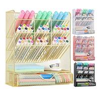 Spacrea Organizador de bolígrafos de malla, soporte para lápices para escritorio, organizador de escritorio con cajón para escuela, hogar, suministros de arte (dorado)