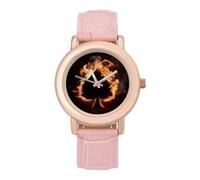 Spades Card in Fire - Elegante reloj analógico de cuarzo para mujer, correa de piel