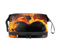 Spades Card in Fire Flames - Bolsa de cosméticos de doble capa para mujeres y niñas, neceser de viaje para maquillaje, práctica bolsa organizadora con compartimento para cepillos, multicolor, 27x15x14