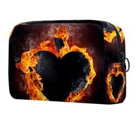 Spades Card in Fire Flames - Bolsa de cosméticos para mujer, neceser de viaje, bolsa organizadora de maquillaje grande con cremallera, multicolor, 18.5x7.5x13cm/7.3x3x5.1in, Neceser