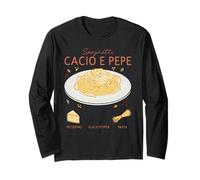 Spaghetti Cacio e Pepe - Camiseta Tradicional de Receta de Comida Italiana Manga Larga